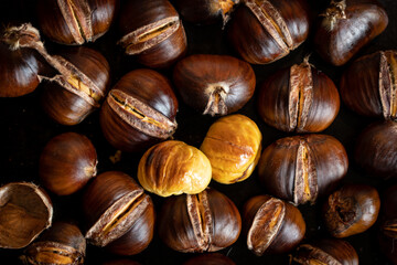 Freshly Roasted Chestnuts with Cracked Shells