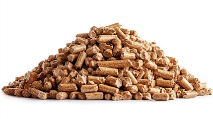 a pile of wood pellets isolated on a white background