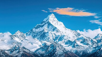 Fototapeta premium Scenic himalayas covered in snow concept. Fiery Sunrise Over Majestic Mountain Range
