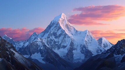 Obraz premium Scenic himalayas covered in snow concept. Majestic Mountain Range Under Fiery Sunrise Sky