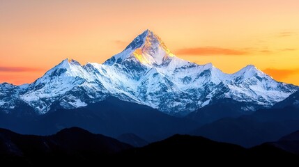 Scenic himalayas covered in snow concept. Snow-Covered Himalayan Mountains at Sunrise