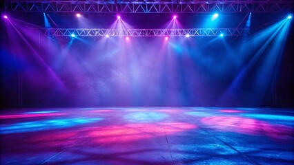 A stage illuminated with vibrant purple and blue lights, creating a dynamic and energetic atmosphere for the performance
