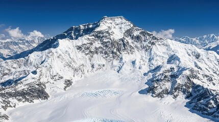 Naklejka premium Scenic himalayas covered in snow concept. Vivid Glacier Detail in Snowy Mountain Landscape