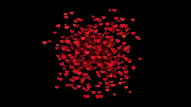 Many red hearts float on dark background. Suitable for Valentines Day designs, love concepts, romantic themes, greeting cards, and social media posts.