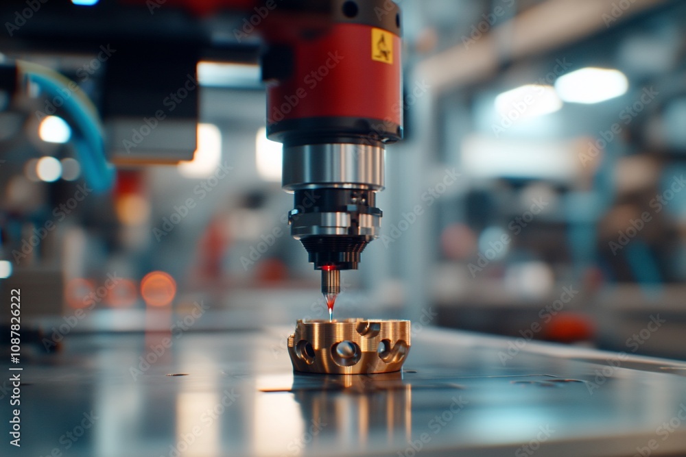 Poster a precision machining process using a cnc machine on a metal workpiece.