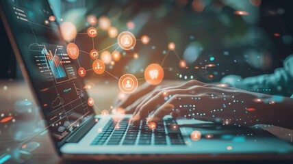 fuzzy image with Futuristic data analysis and networking with digital interface