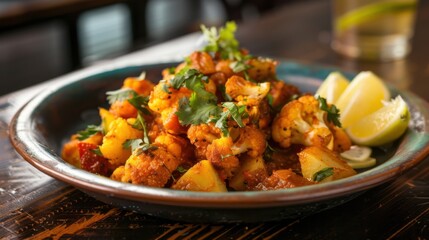 A tempting plate of Indian aloo gobi, spiced cauliflower and potatoes sautéed with onions