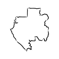 Outline Sketch Map of Gabon With States and Cities, can be used for business designs