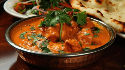 Fototapeta premium A tempting plate of Indian chicken tikka masala, grilled marinated chicken in a creamy tomato sauce