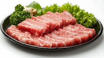 Fototapeta premium Food, Japanese Dish Shabu Shabu, on White Background, Photo Realistic, Wallpaper, Cover and Screen for Smartphone, PC, Laptop, 9:16 and 16:9 Format