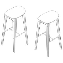 Bar Chair, Bar stool editable vector illustration on white background. chair Line art, clip art, Fancy Chair, Hand-drawn design elements with Fisometric view