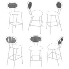Bar chair and stool editable vector illustration  Fancy line art design, hand-drawn elements for modern bar furniture, stylish seating, and interior decor. Perfect for kitchen, lounge, or pub settings