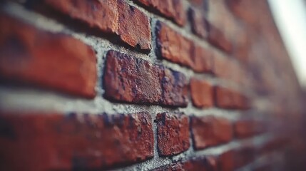 Close up of a red brick wall with shallow depth of field.