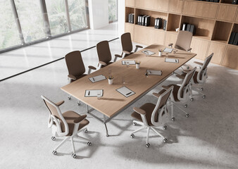 Modern Conference Room with Sleek Design and Natural Light. 3D Rendering