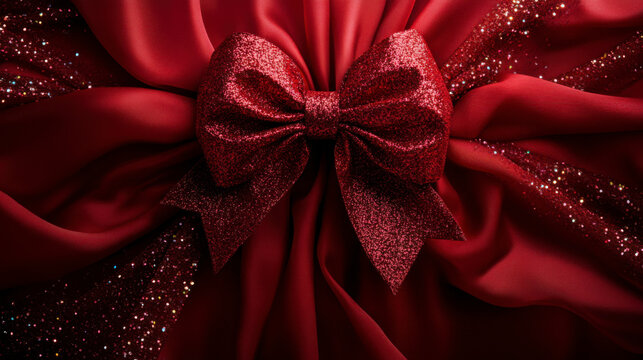 Un design luxueux et festif, principalement dans des tons de rouge, il y a un grand n&oelig;ud rouge scintillant sur le cadeau emball&eacute;. Le fond est rouge, donnant &agrave; l'image un sentiment de magie