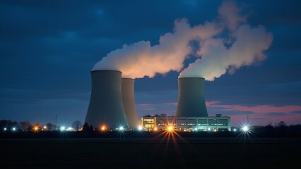 Nuclear power units at night.