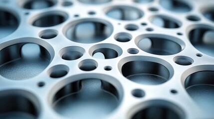 Close-up of a metallic surface with circular cutouts.