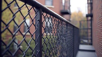 Fototapeta premium Close-up of a metal railing in an urban setting.