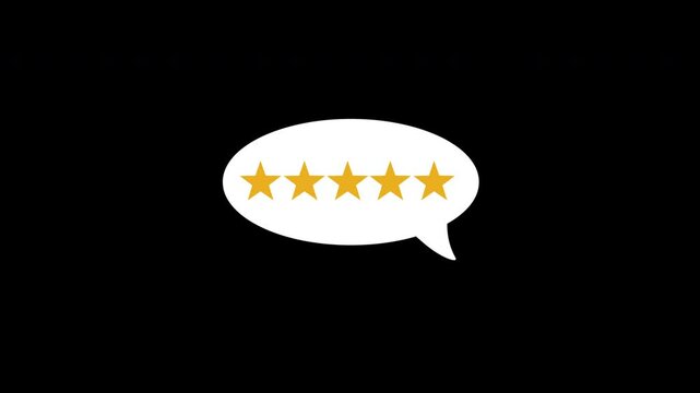 Five gold stars inside white speech bubble indicate excellent feedback.