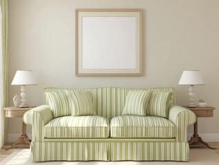Green Striped Sofa Living Room Decor With Frame