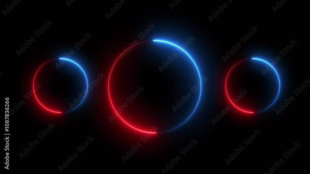 Poster black background video rectangle and circle neon light frame red color animation.