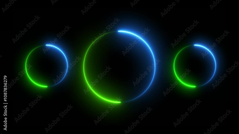 Poster black background video rectangle and circle neon light frame red color animation.
