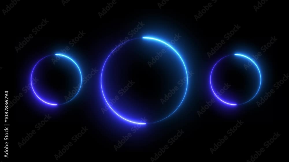 Poster black background video rectangle and circle neon light frame red color animation.