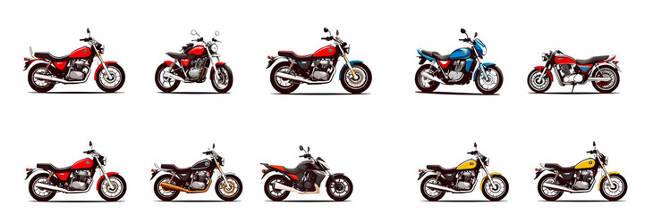 Obraz premium Different motorcycle collection illustration vector logo set. Generative AI