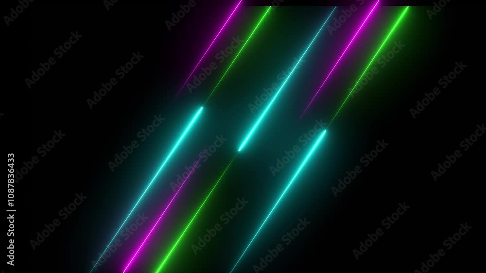 Poster abstract neon light animated on a dark background abstraction neon lines moving up screen saver glow