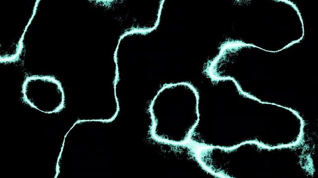 Light blue organic shapes float on a black background.