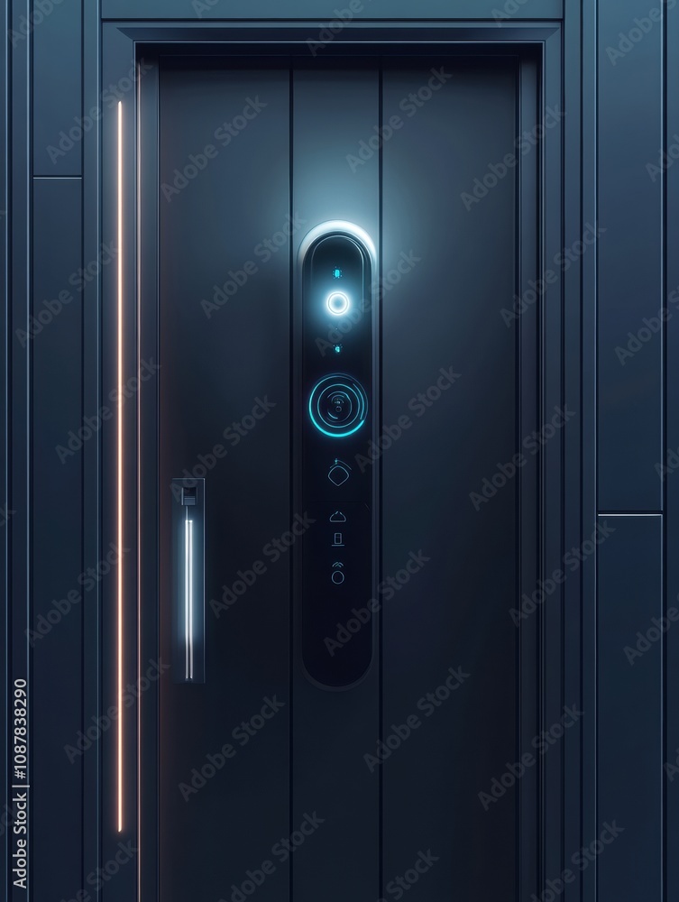 Poster this home entrance showcases innovative security features like cameras, motion sensors, and a finger