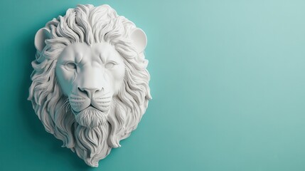 Obraz premium Elegant Minimalist White Ceramic Lion Head Decorated on a Light Background for Contemporary Home Design and Artistic Interiors