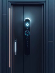 This home entrance showcases innovative security features like cameras, motion sensors, and a fingerprint scanning lock for protection. Generative AI