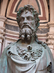 The bronze statue of St. John the Baptist 1412-1416 by Lorenzo Ghiberti in the external niches of the church of Orsanmichele in Florence, Italy.