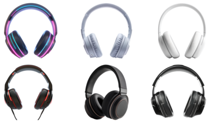 Headphones isolated on transparent background, Set of