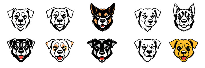 Obraz premium Dog different head mascot collection, black outline logo set. Vector illustration. Generative AI