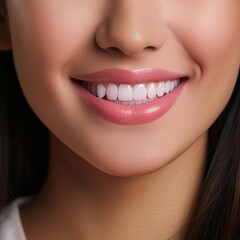 Fototapeta premium Close up of person confidently smiling with bright white teeth veneers, exuding confidence