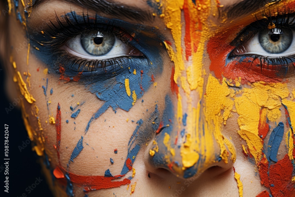 Poster vivid and bold splatter paint design in striking high contrast colors for a dynamic visual effect