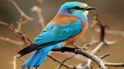 Obraz premium Vibrant European Roller Bird on Branch