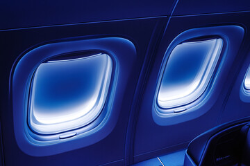 First-class cabin windows with electronic dimming feature, showcasing elegant interior design element.