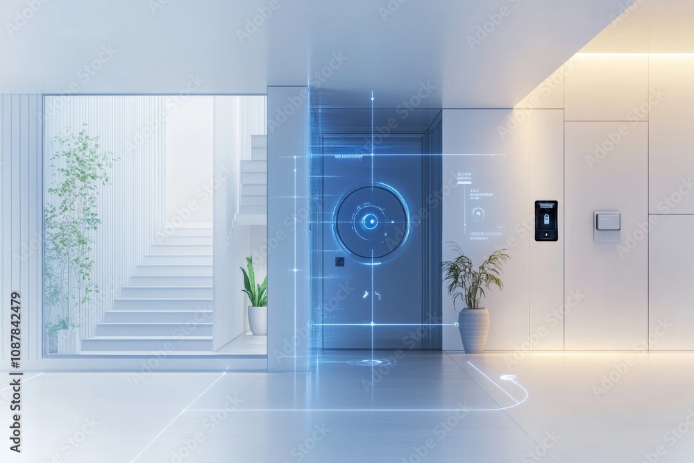 Fototapete the entrance showcases advanced security features, including cameras, motion sensors, and a fingerpr