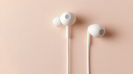 Minimalist White Earbuds on a Pastel Beige Background Perfect for Showcasing Modern Audio Technology and Lifestyle Products