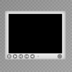 Realistic video player with shadow . Vector illustration.