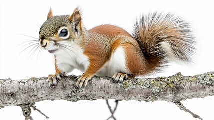 Obraz premium A close-up of a squirrel perched on a branch, showcasing its vibrant fur and expressive features.