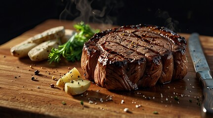 Grilled rib-eye steak with garlic butter