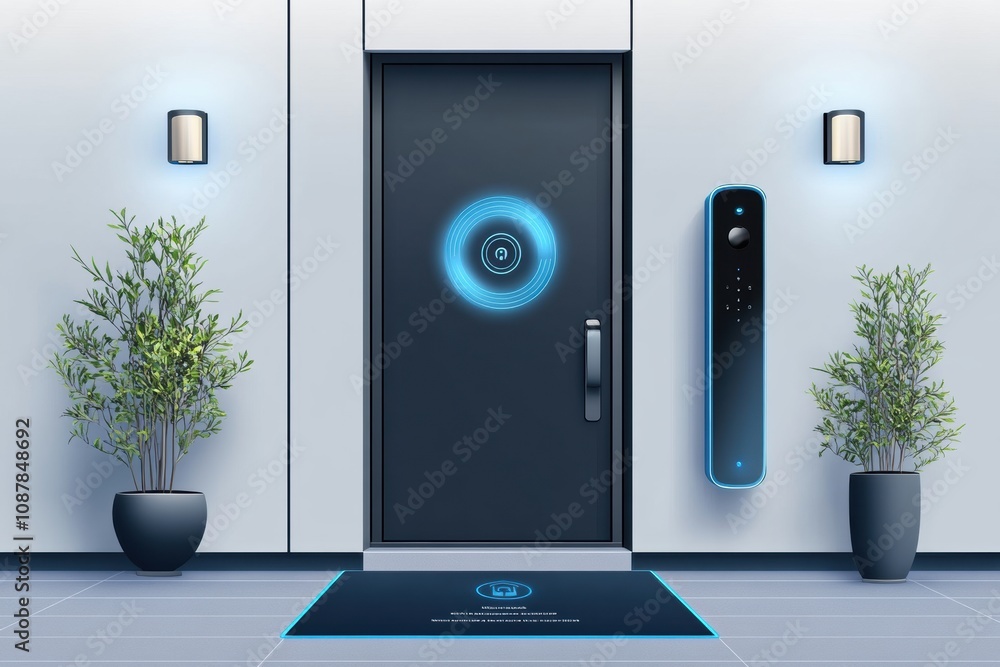 Fototapete this sophisticated home entrance showcases high-tech security features like cameras, sensors, and a 