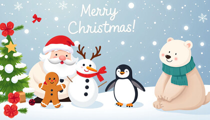 Festive Holiday Scene with Santa and Friends Generative AI