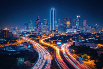 Fototapeta premium City skyline at night with light trails