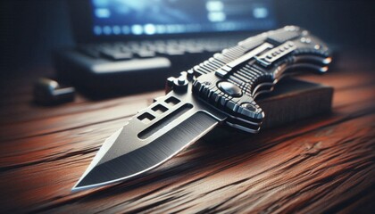 High-Resolution 4K Utility Knife with Metallic Blade and Textured Handle.