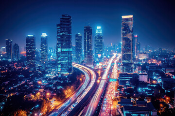 Obraz premium Long exposure light streaks on urban roads